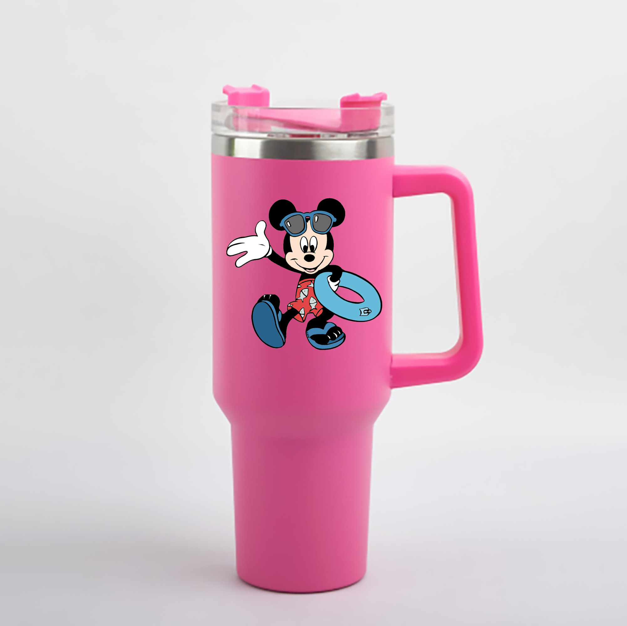 （画像用） ミッキーマウス Mickey Mouse 1200mL車用タンブラー - クリスタルステッカー（プラスチックストロー付き）
